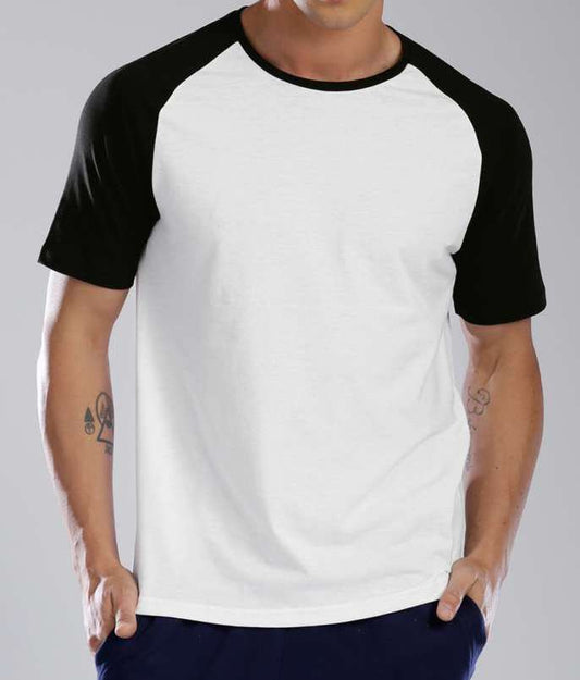 Custom printed black and white raglan t-shirt
