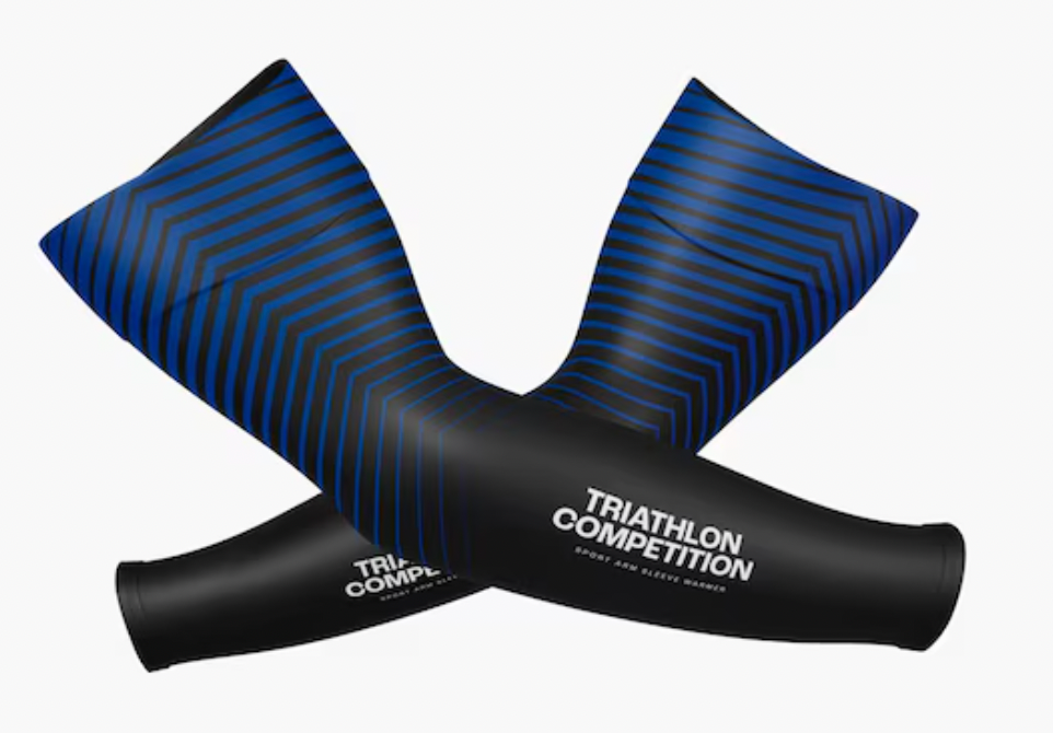 Black and blue compression arm sleeves with custom printing